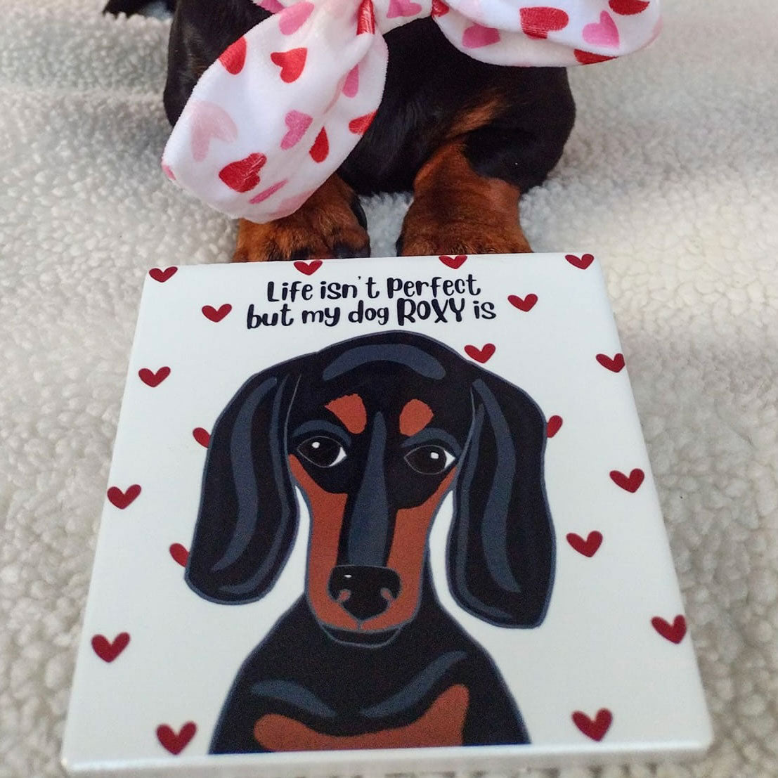 Personalised Dog Dainty Hearts Coaster