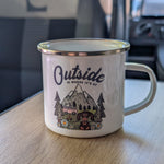 Outside is where it's at enamel mug
