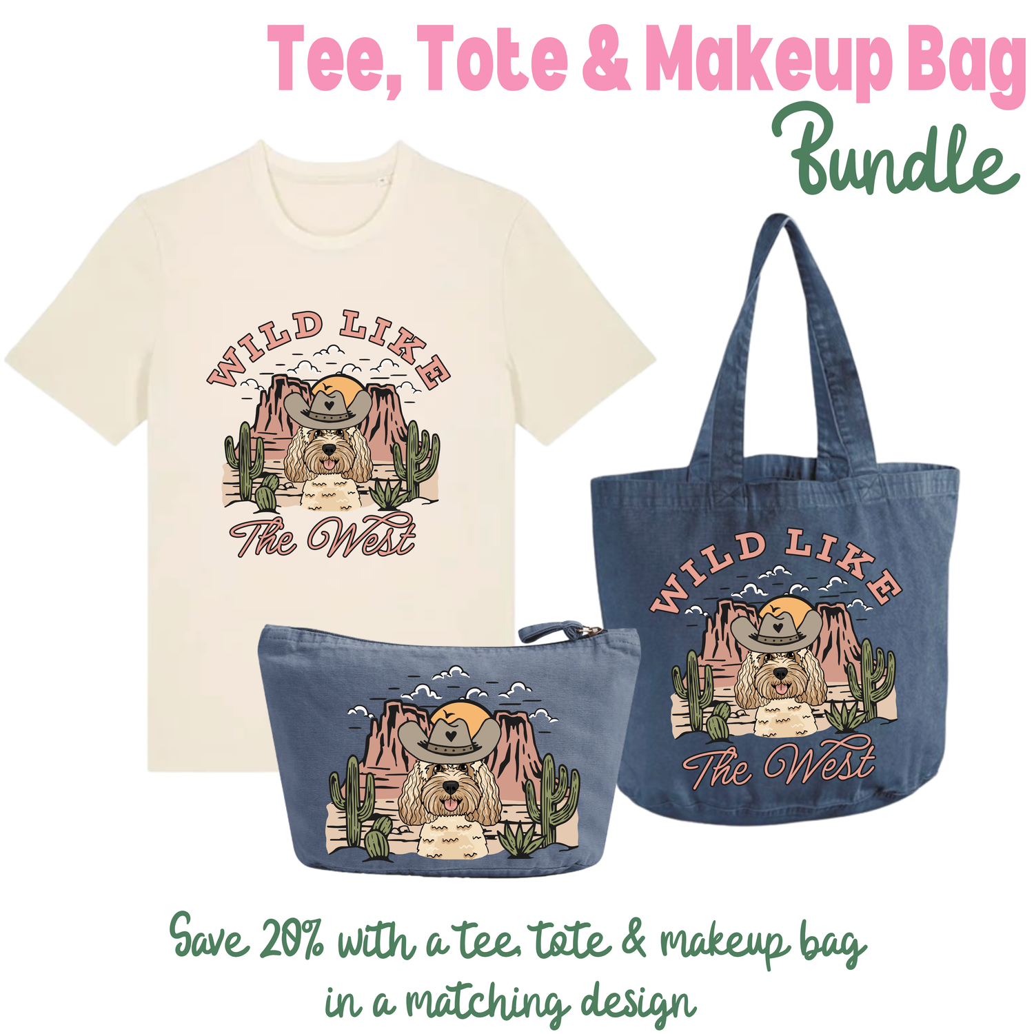 Wild Like the West Personalised Tee, Tote & Makeup Bag Bundle