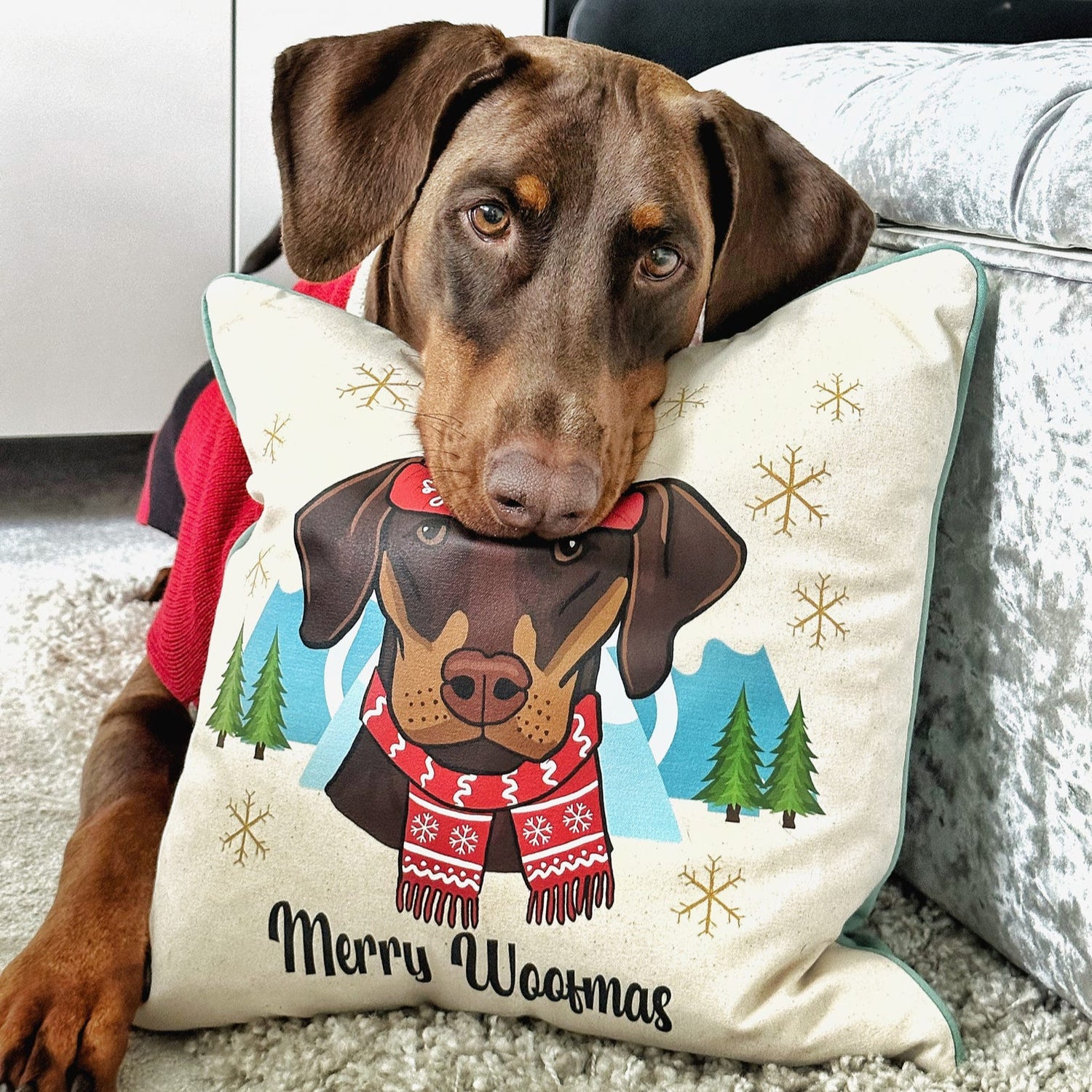 Personalised Merry Woofmas Christmas Cushion Cover