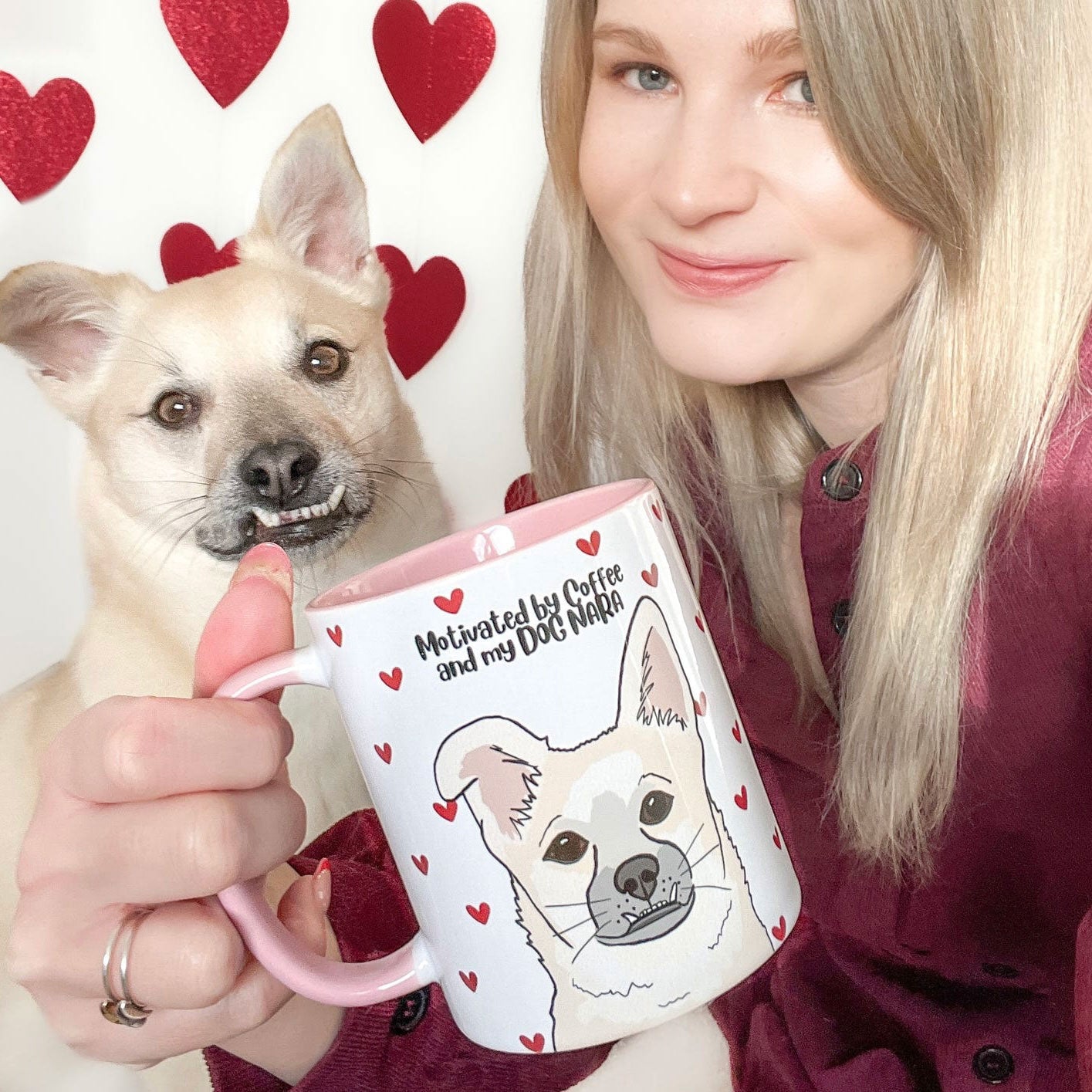 Personalised Dog Dainty Hearts Mug