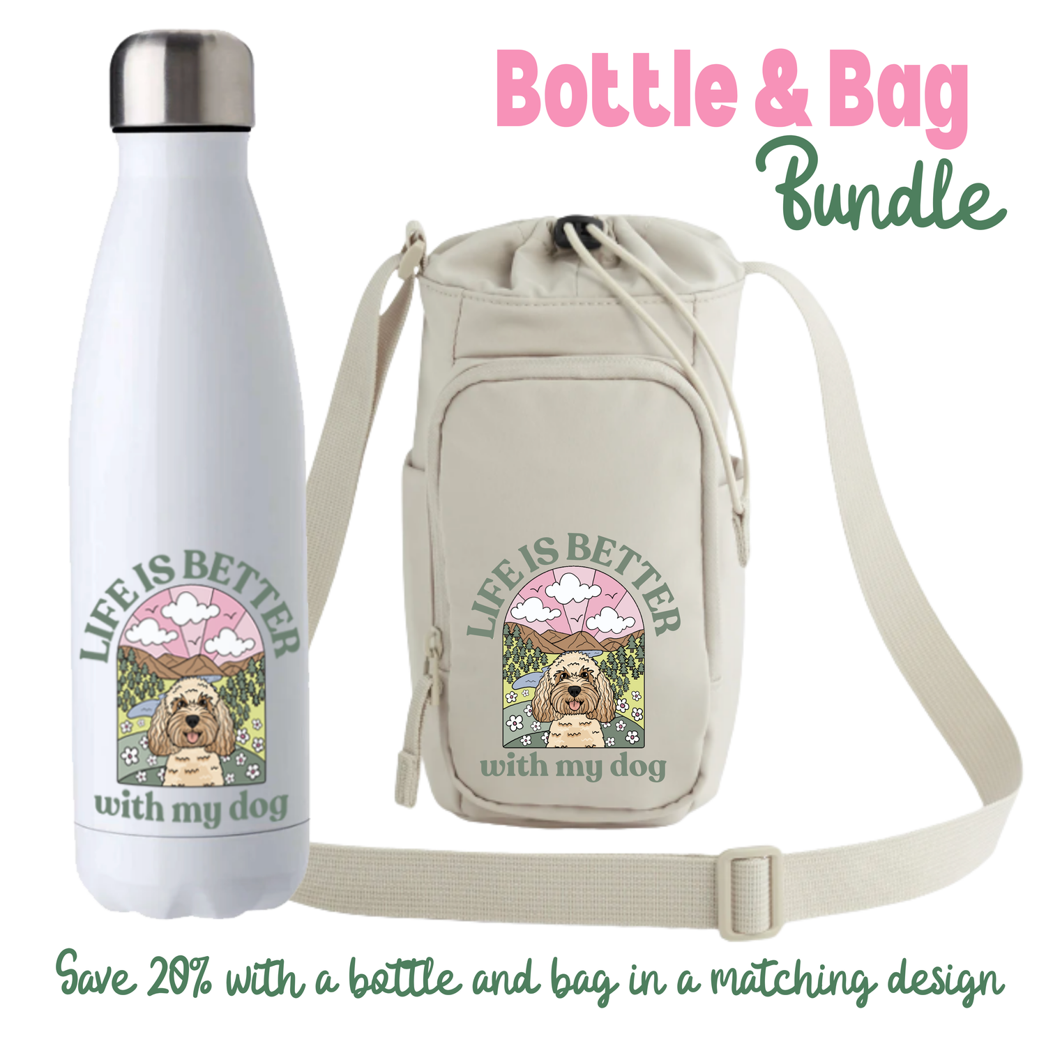 Personalised Dog Water Bottle & Bag Bundle