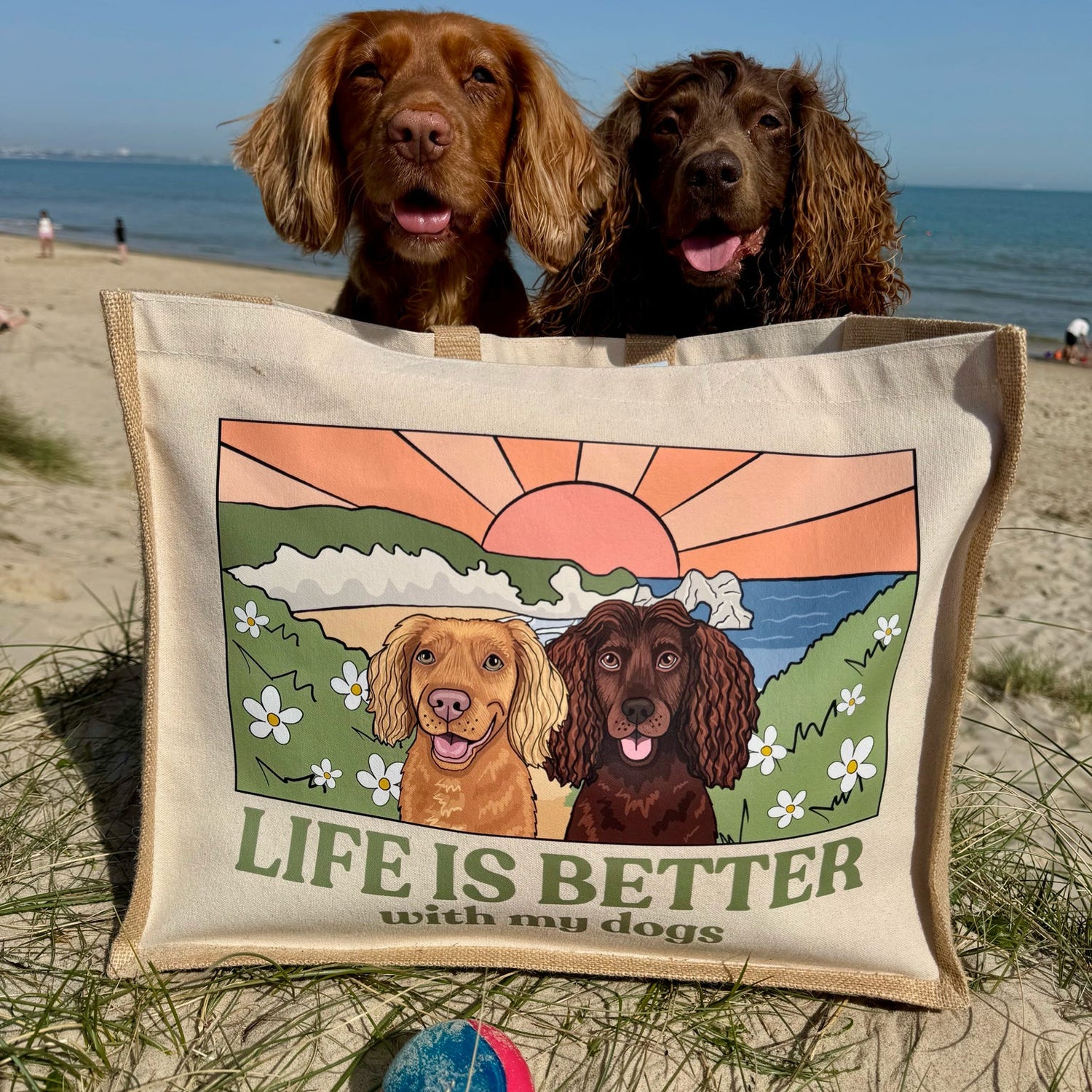 Beachy Life is Better with your Dog Jute Tote Bag