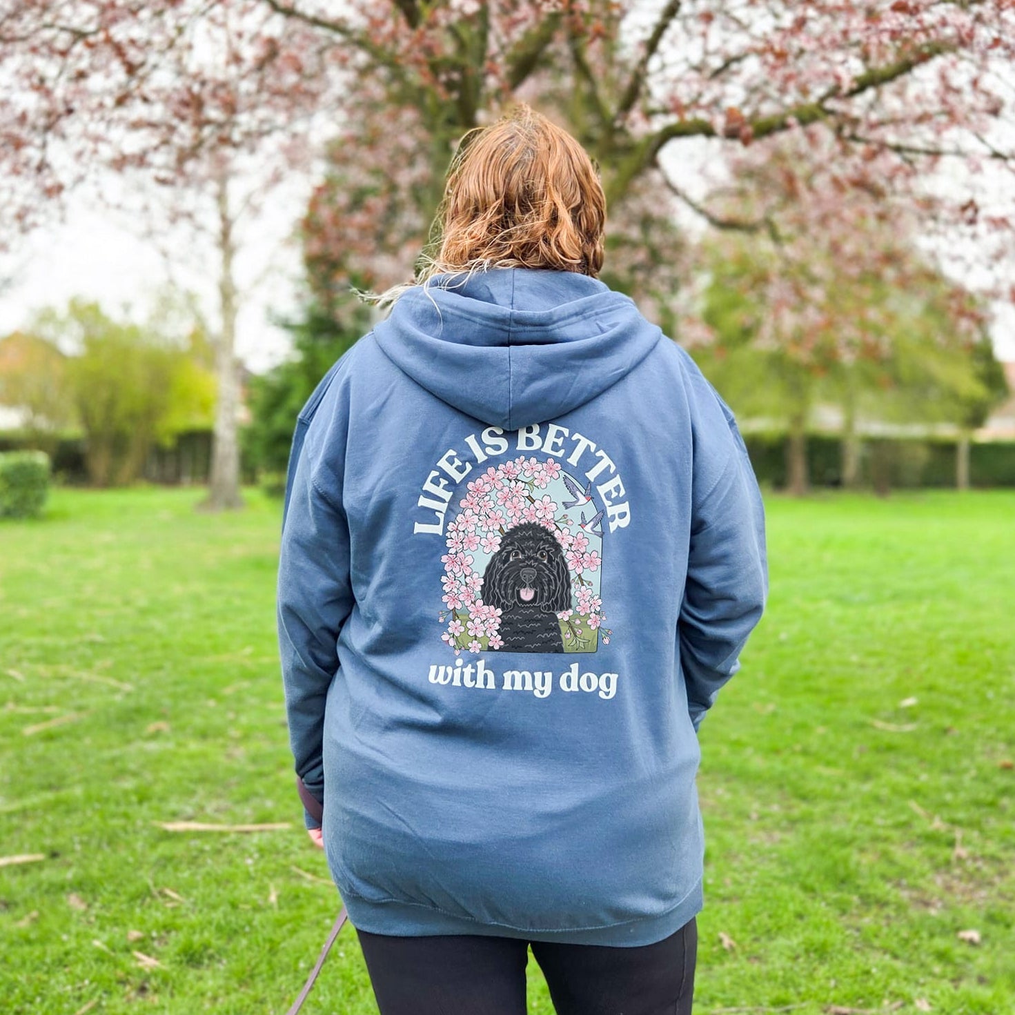 Personalised Cherry Blossom Zip Up Hoody | Life is Better With My Dog