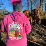 pinky purple colour life is better with my dog personalised hoody