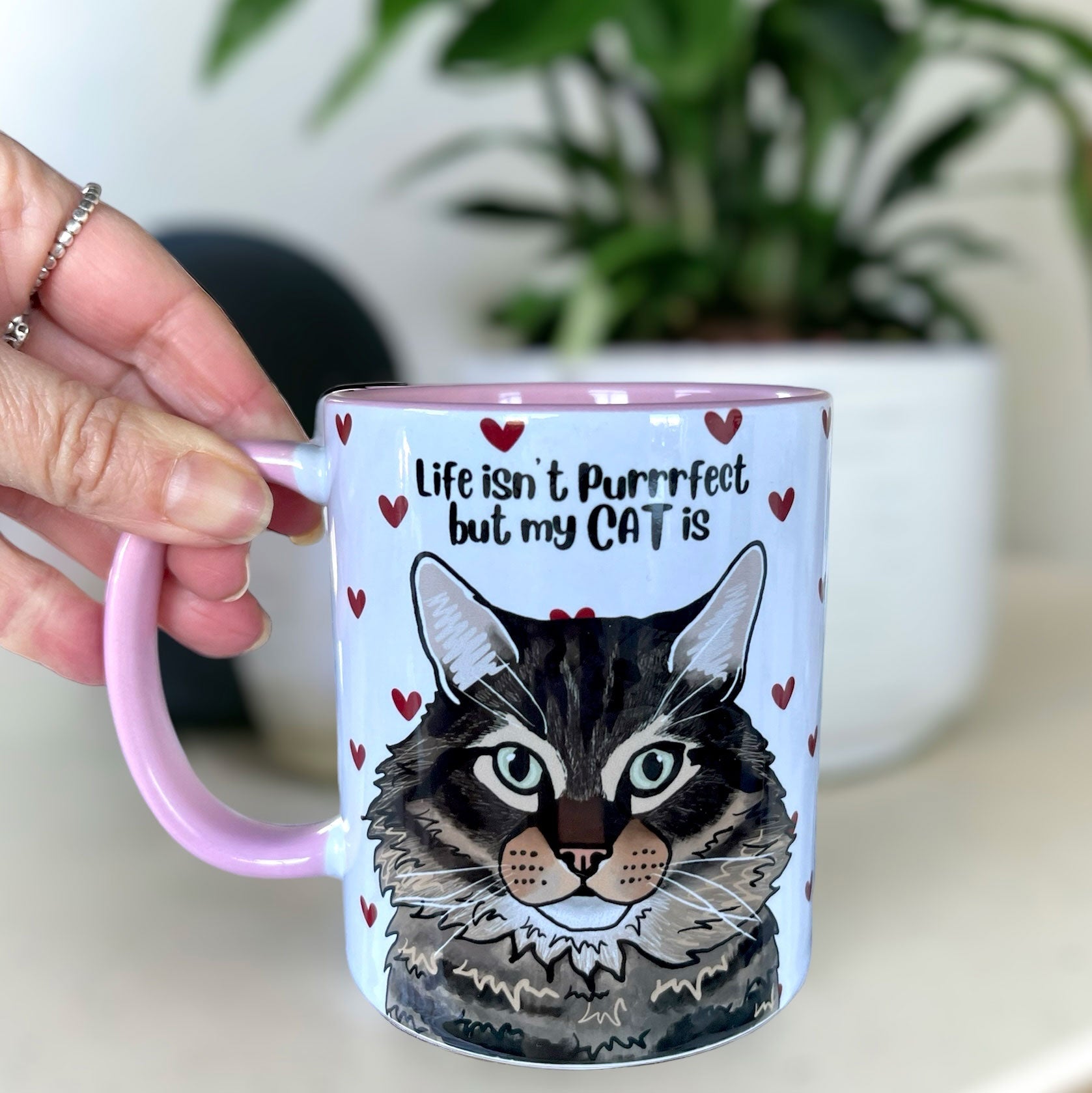 Personalised Cat Dainty Hearts Mug