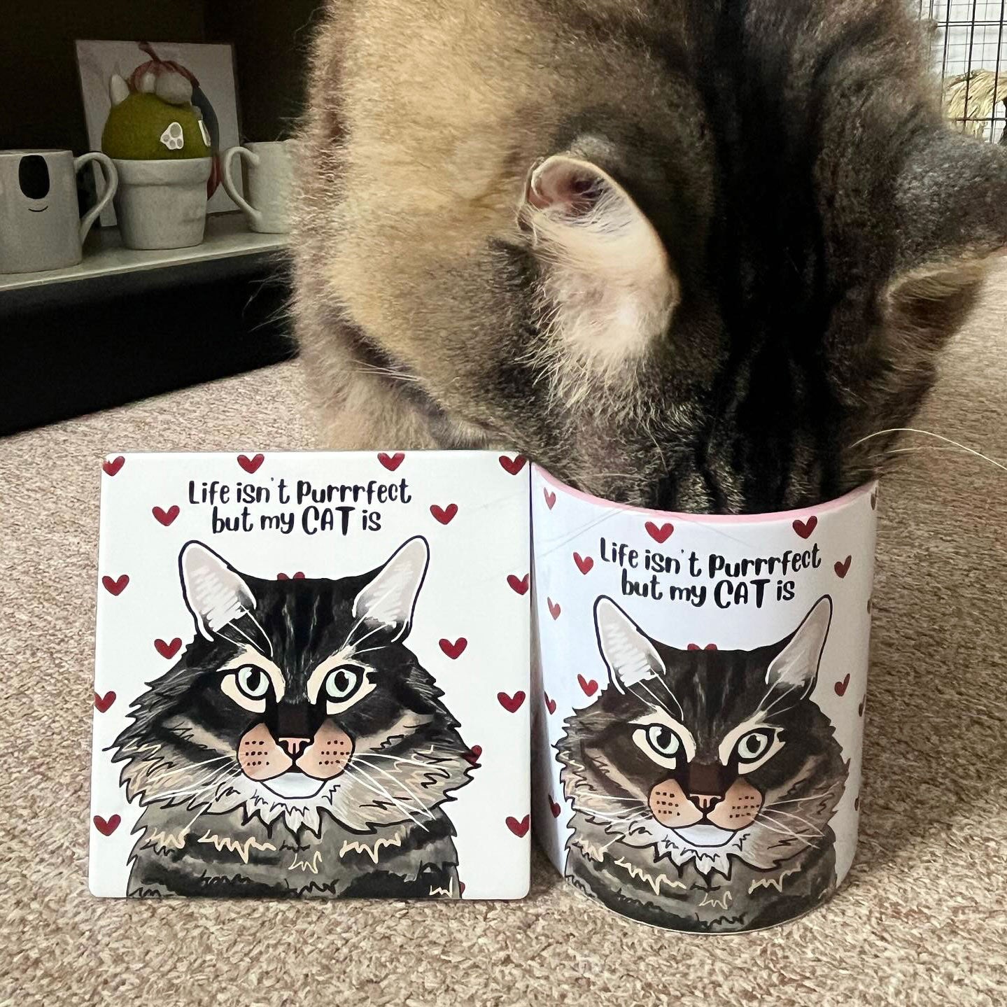Personalised Cat Dainty Hearts Mug