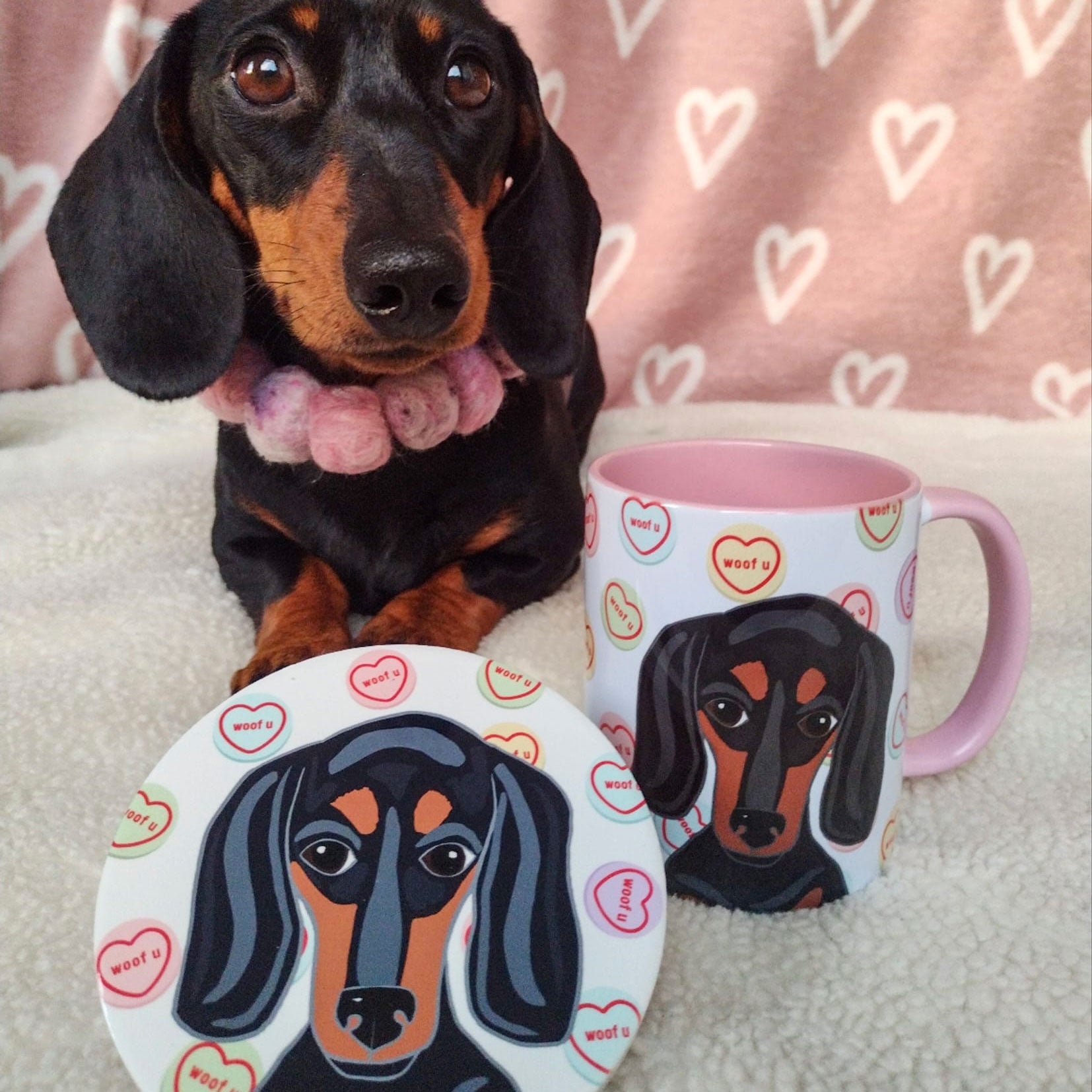 Personalised Sweet Heart 'Woof You' Dog Coaster