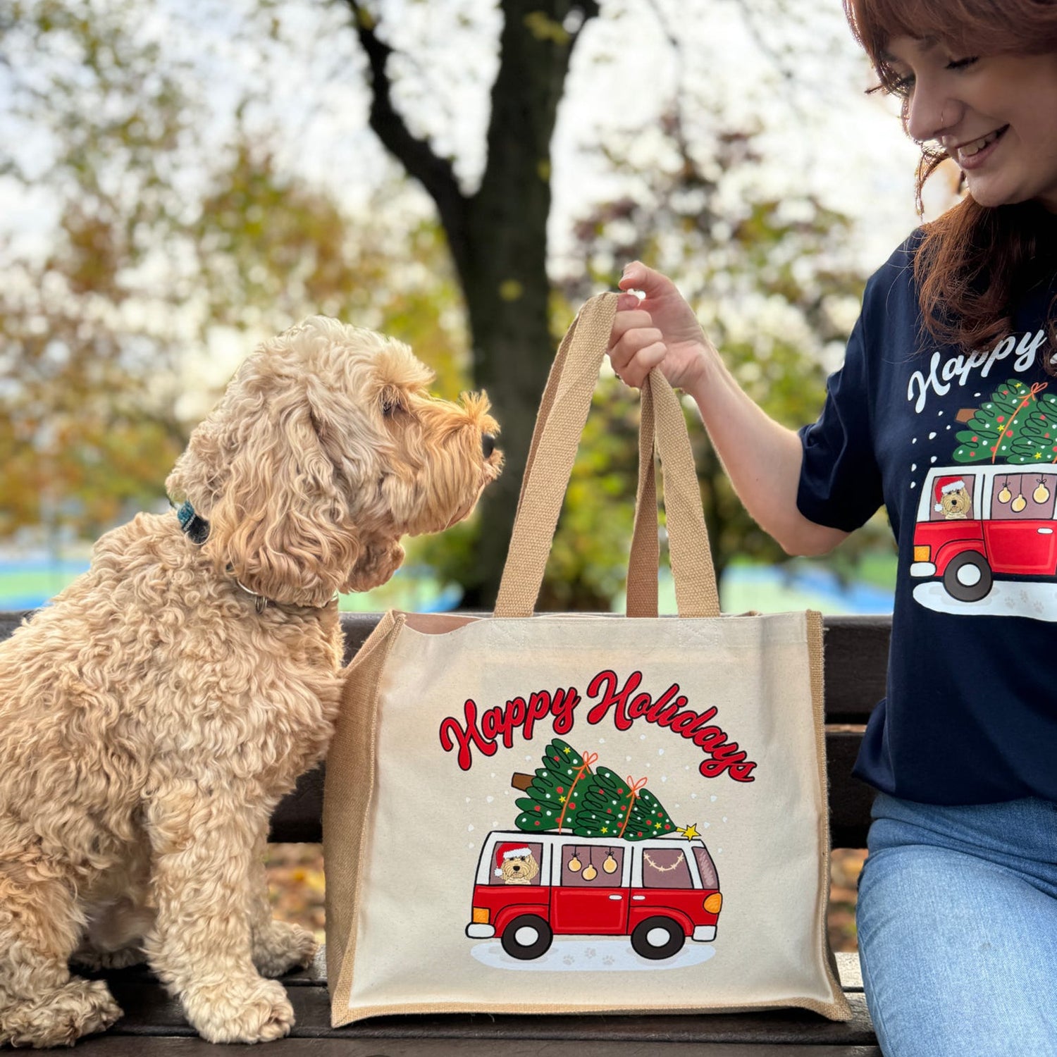 Happy Holidays Personalised Christmas Tote Bag