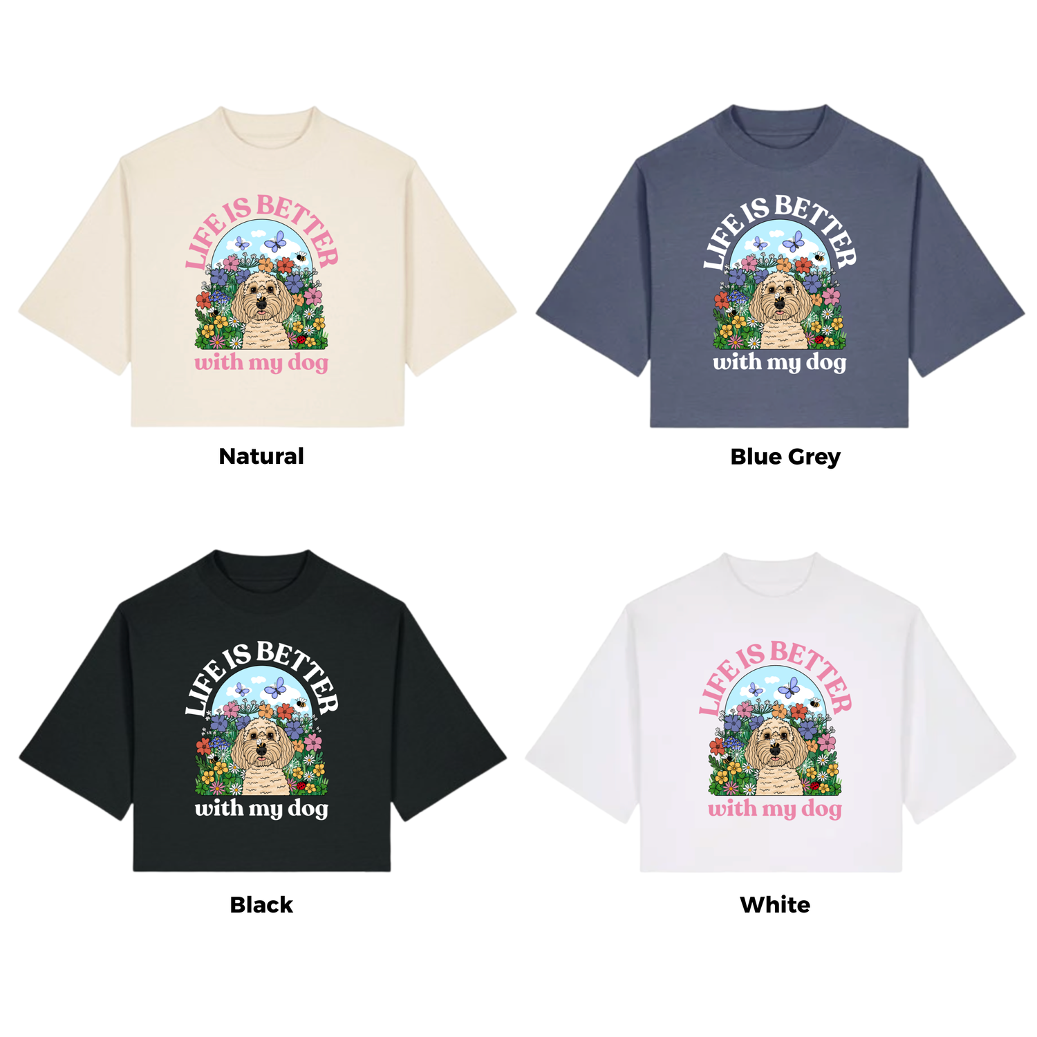 Personalised Cherry Blossom Boxy T shirt | Life is Better With My Dog