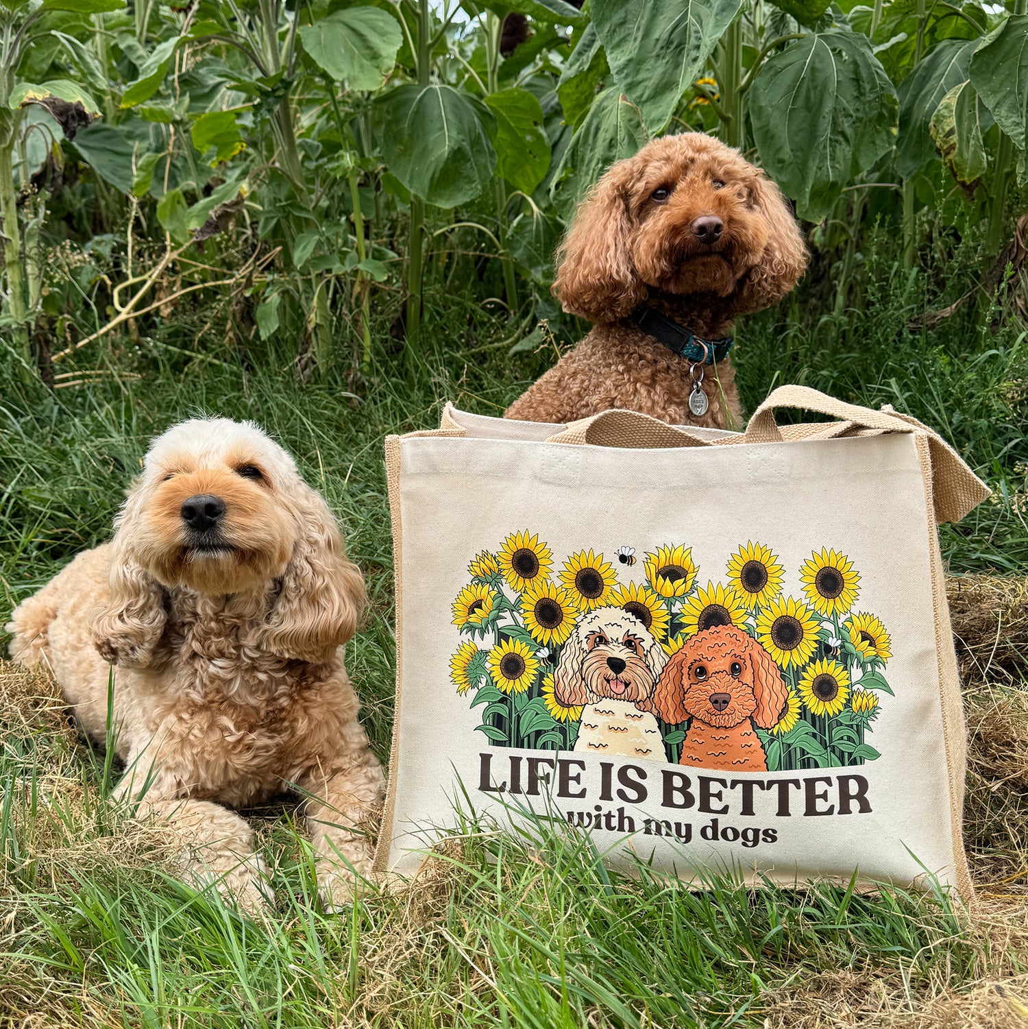 Personalised Sunflower Jute Tote Bag | Life is Better With My Dog
