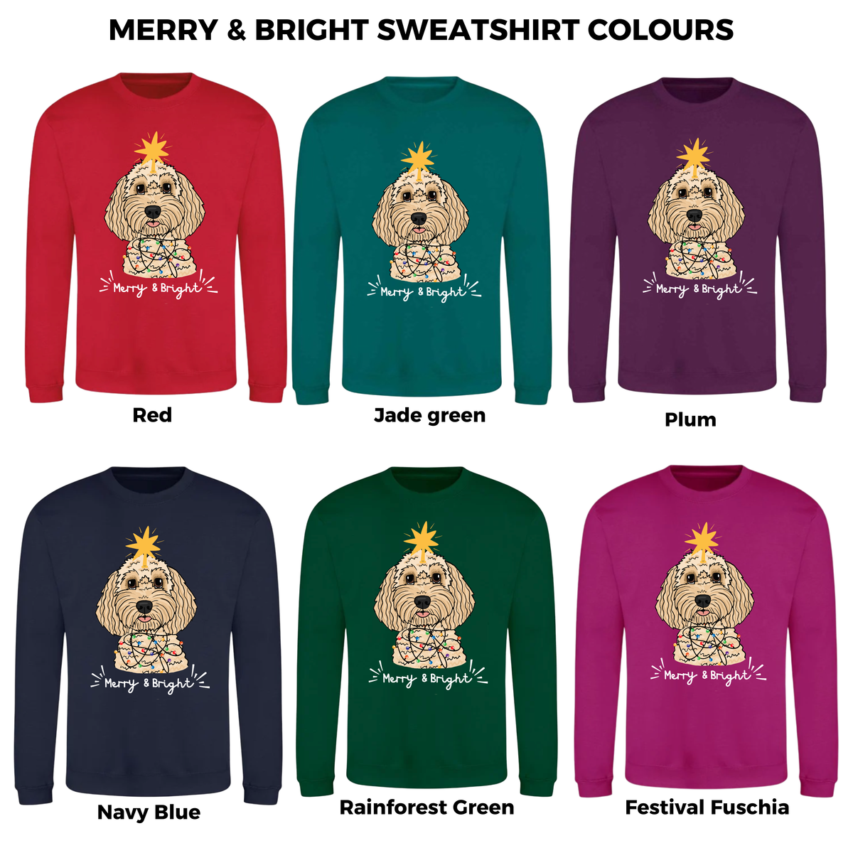 Personalised Merry and Bright Christmas jumper with your dog hand illustrated, by Syd&Co
