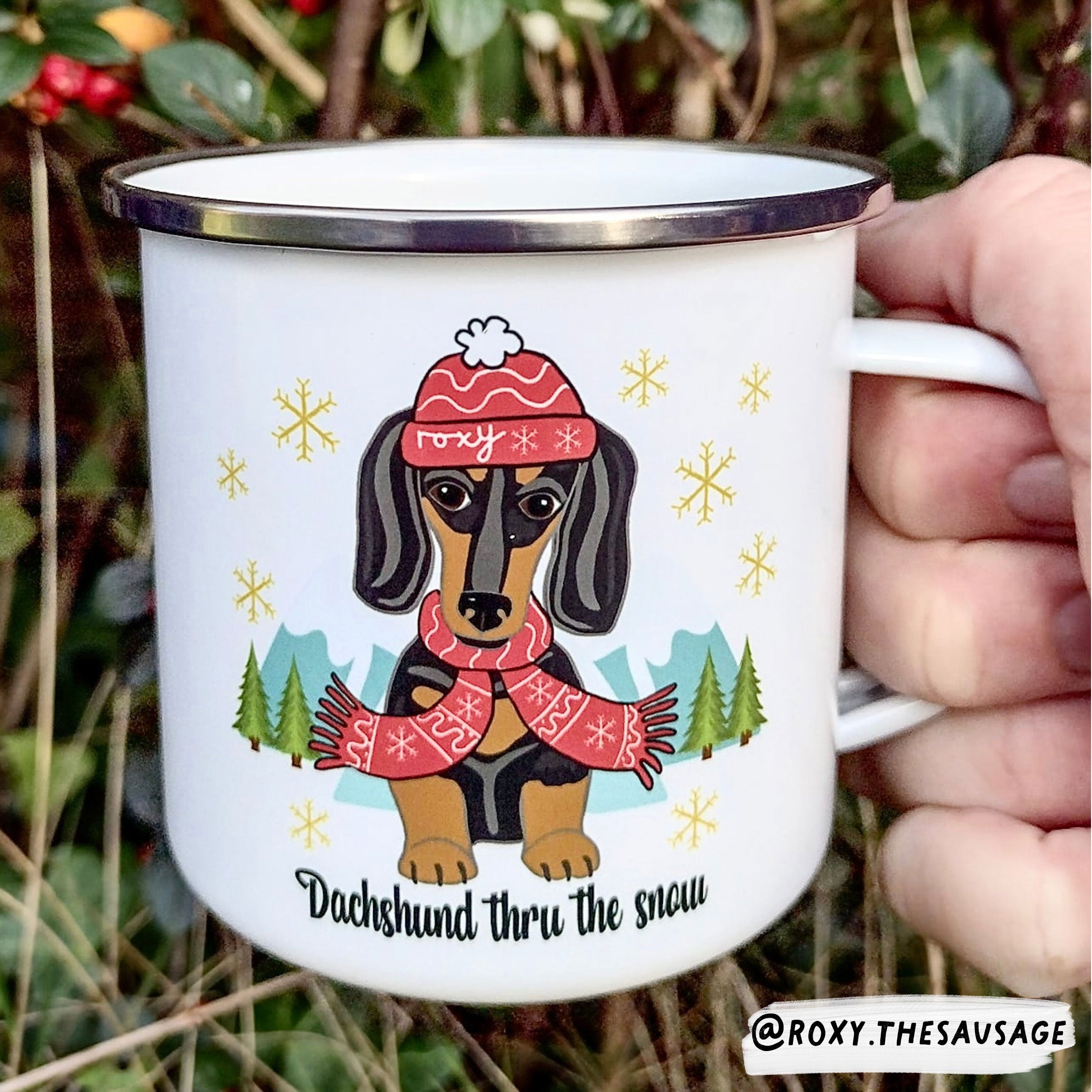 Dachshund through the snow Enamel Mug