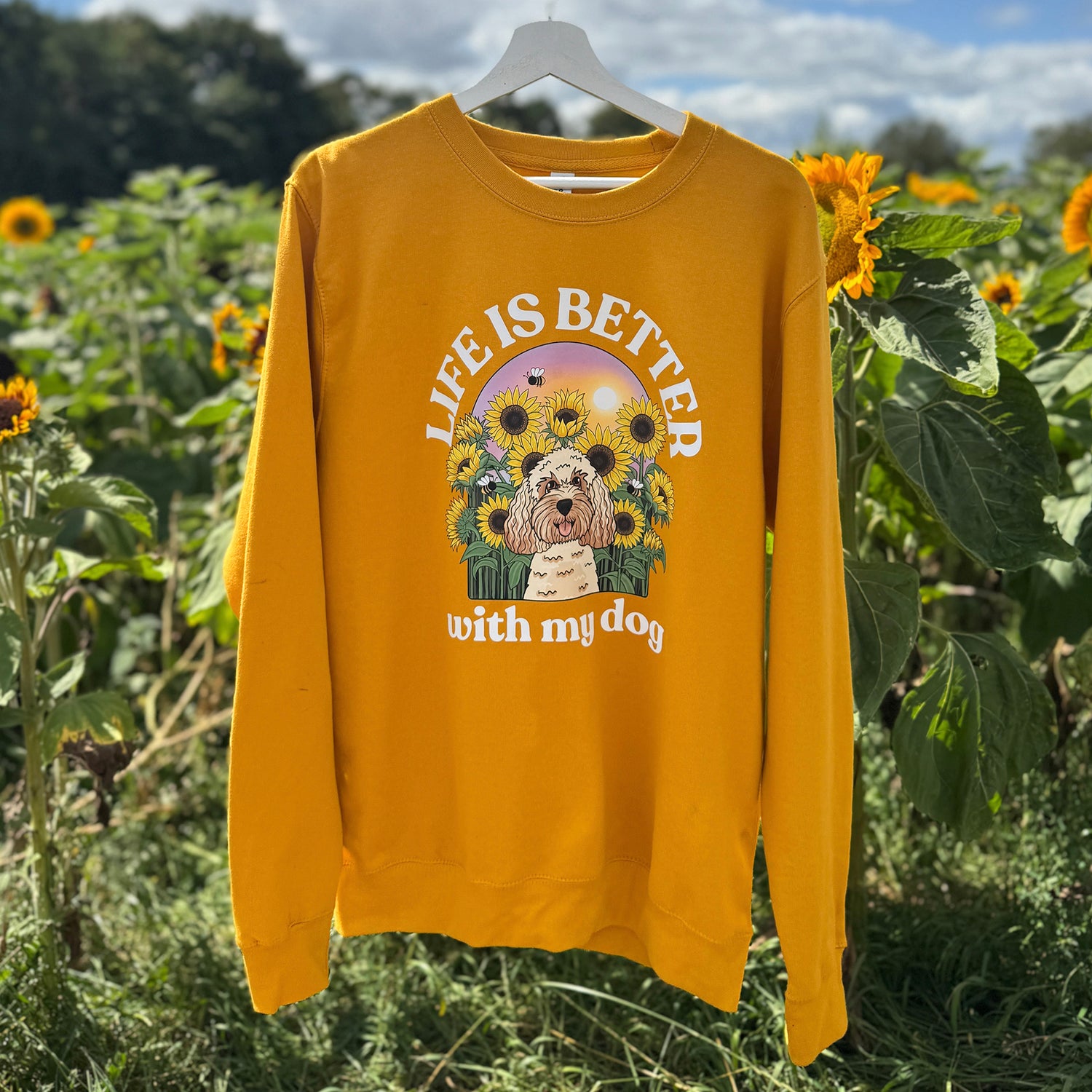 Personalised Sunflower Sweatshirt (Front Print) | Life is Better With My Dog