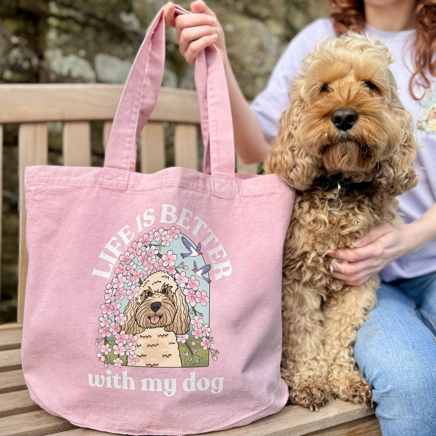 Personalised Cherry Blossom Tote Bag | Life is Better With My Dog
