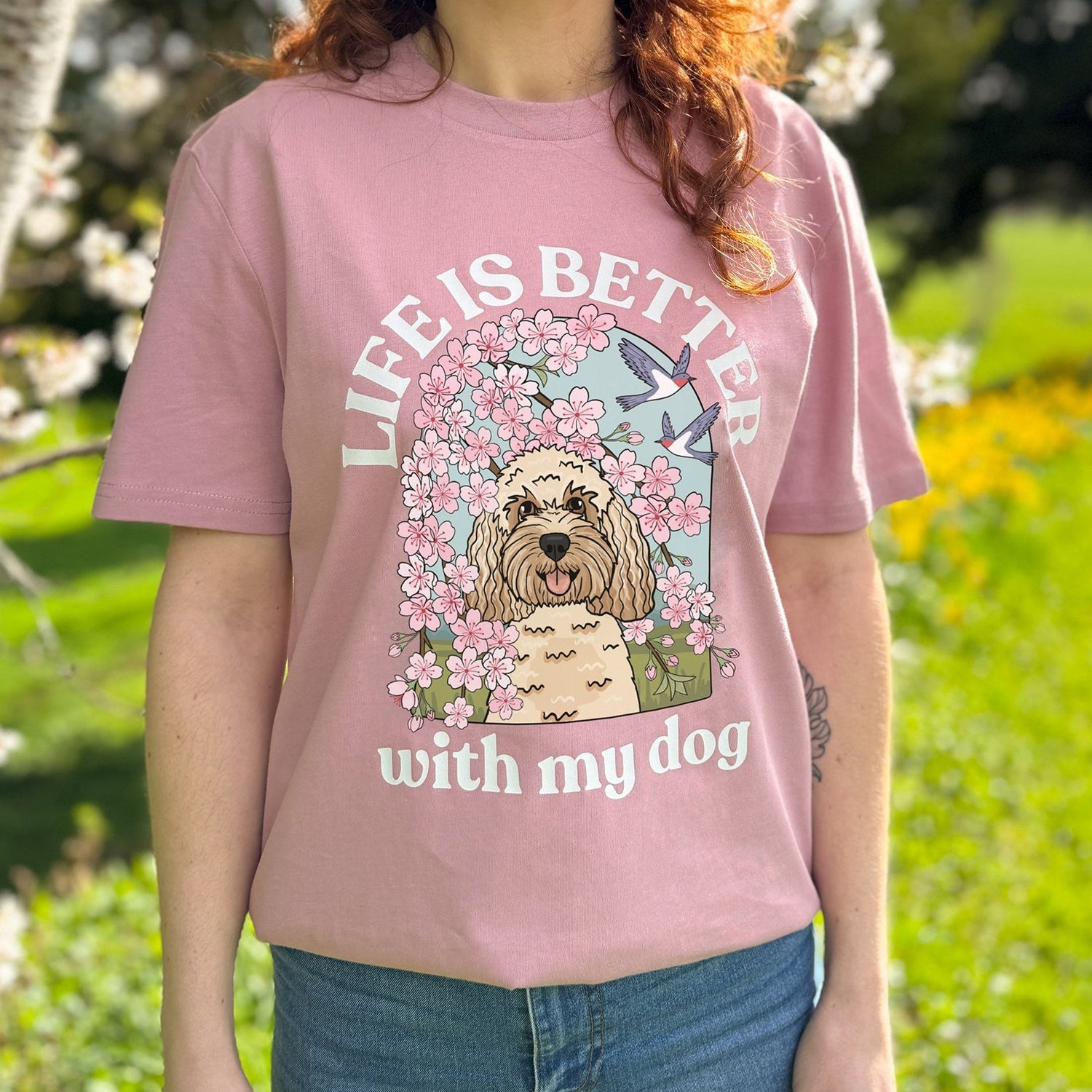 Personalised Cherry Blossom T-Shirt (front print)| Life is Better With My Dog