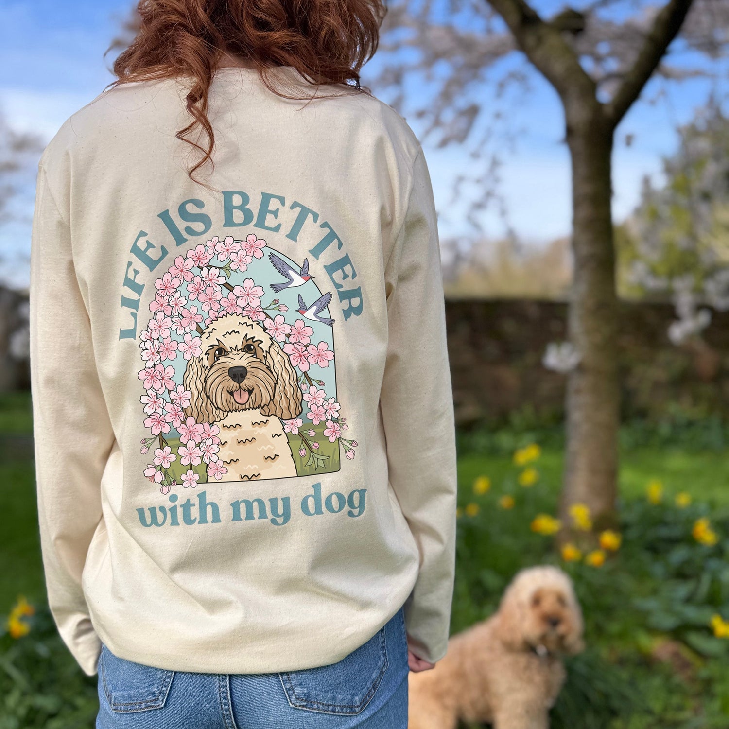 Personalised Cherry Blossom Long Sleeve T-Shirt | Life is Better With My Dog