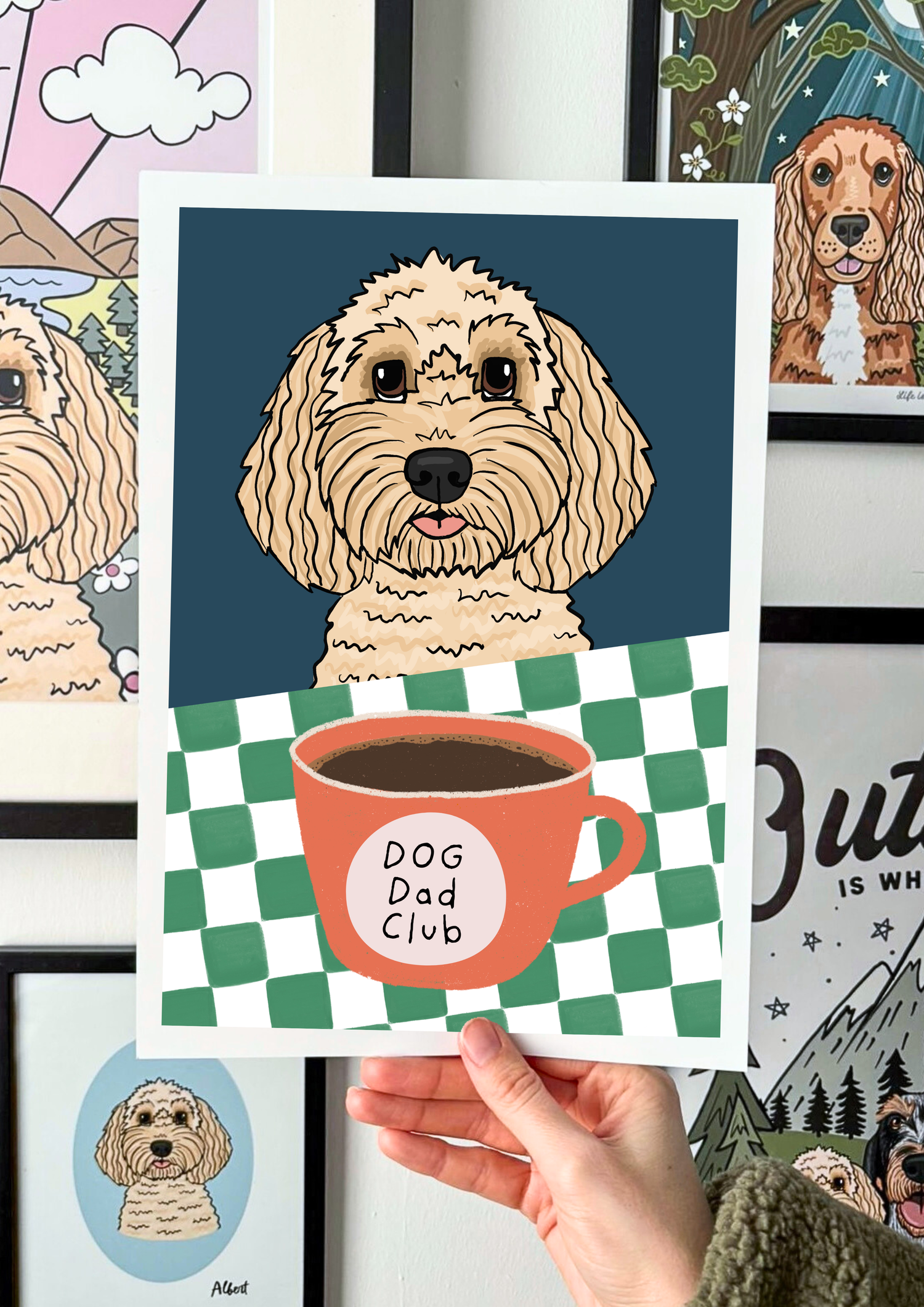 Checkerboard Personalised Pet Portrait Print