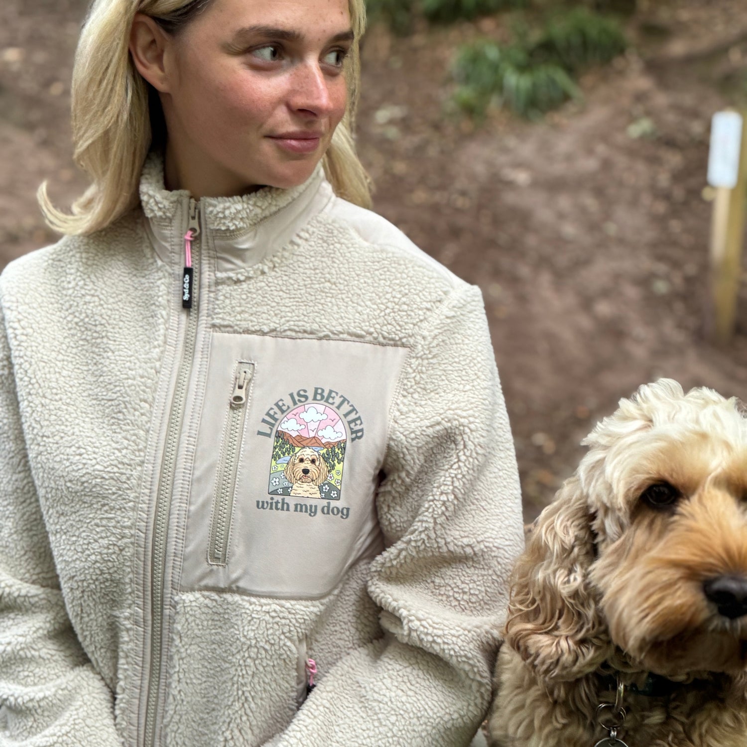 Cream Personalised Life is Better Sherpa Jacket