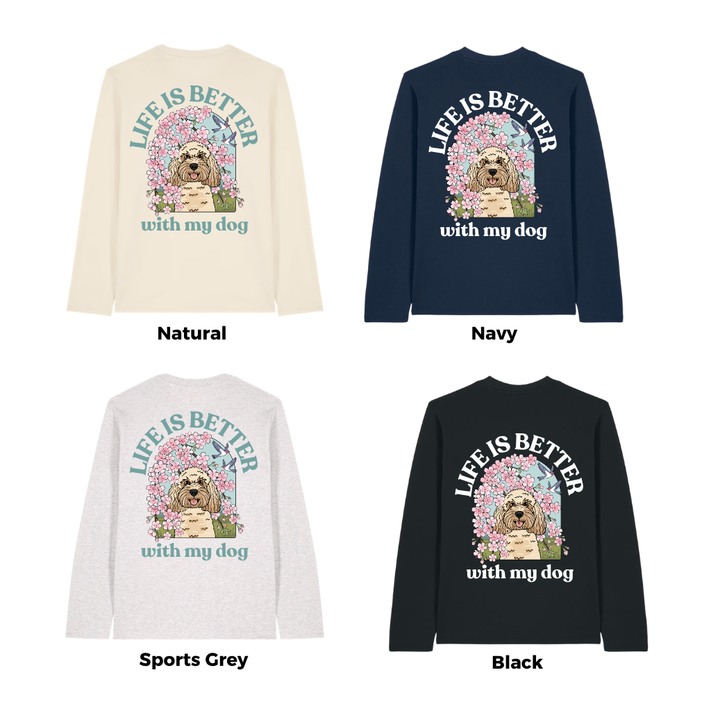 Personalised Cherry Blossom Long Sleeve T-Shirt | Life is Better With My Dog