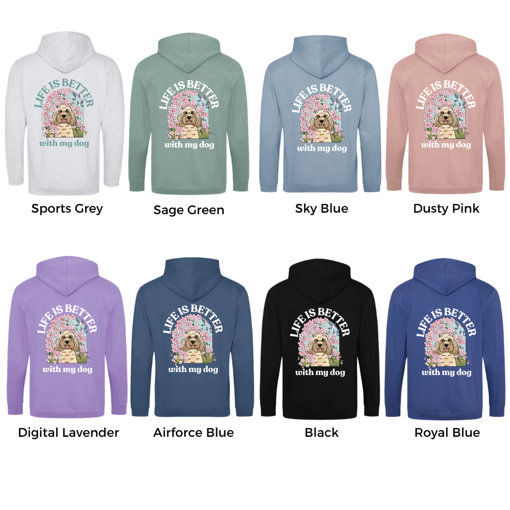 Personalised Cherry Blossom Zip Up Hoody | Life is Better With My Dog