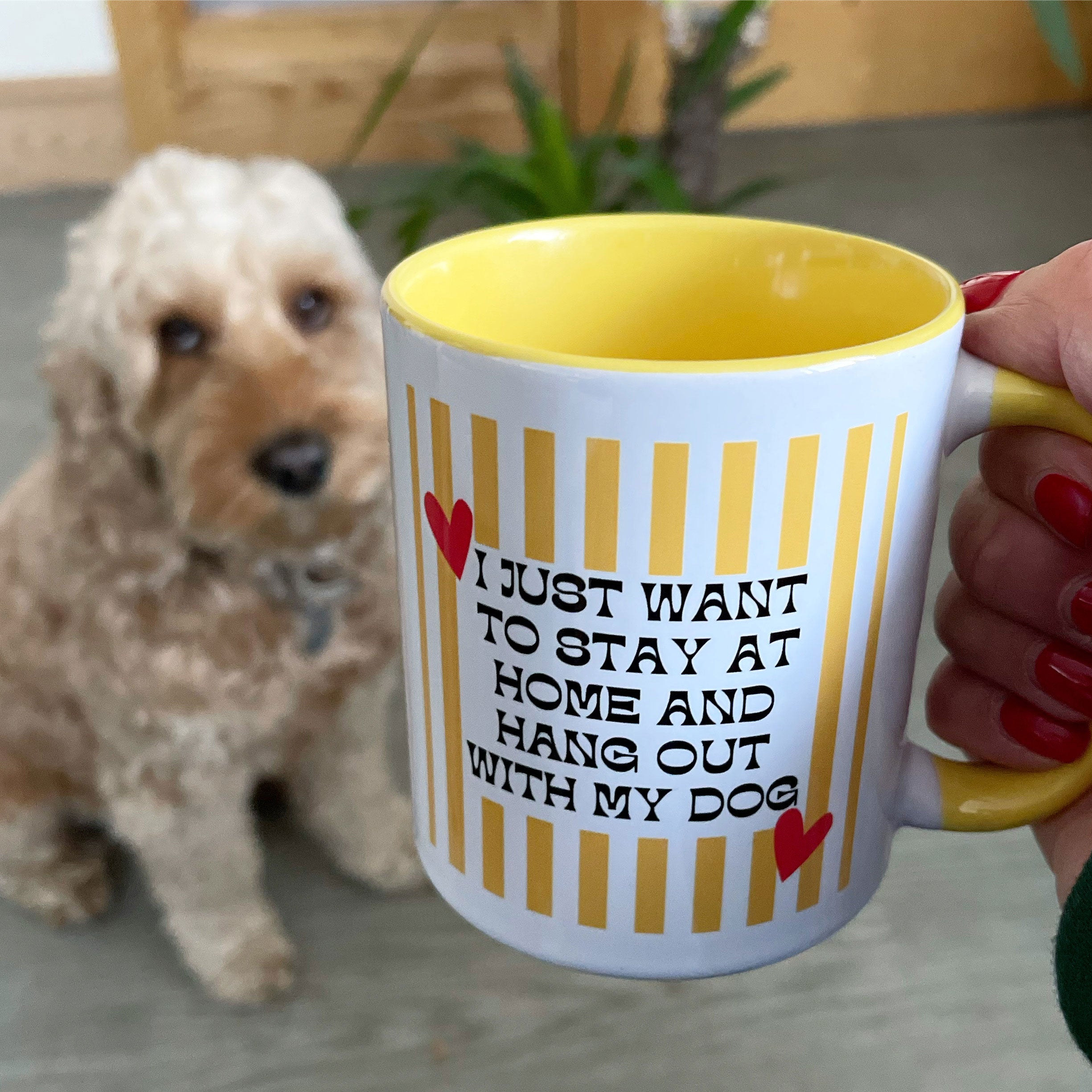 Yellow Stripe Hang out with my Dog Mug