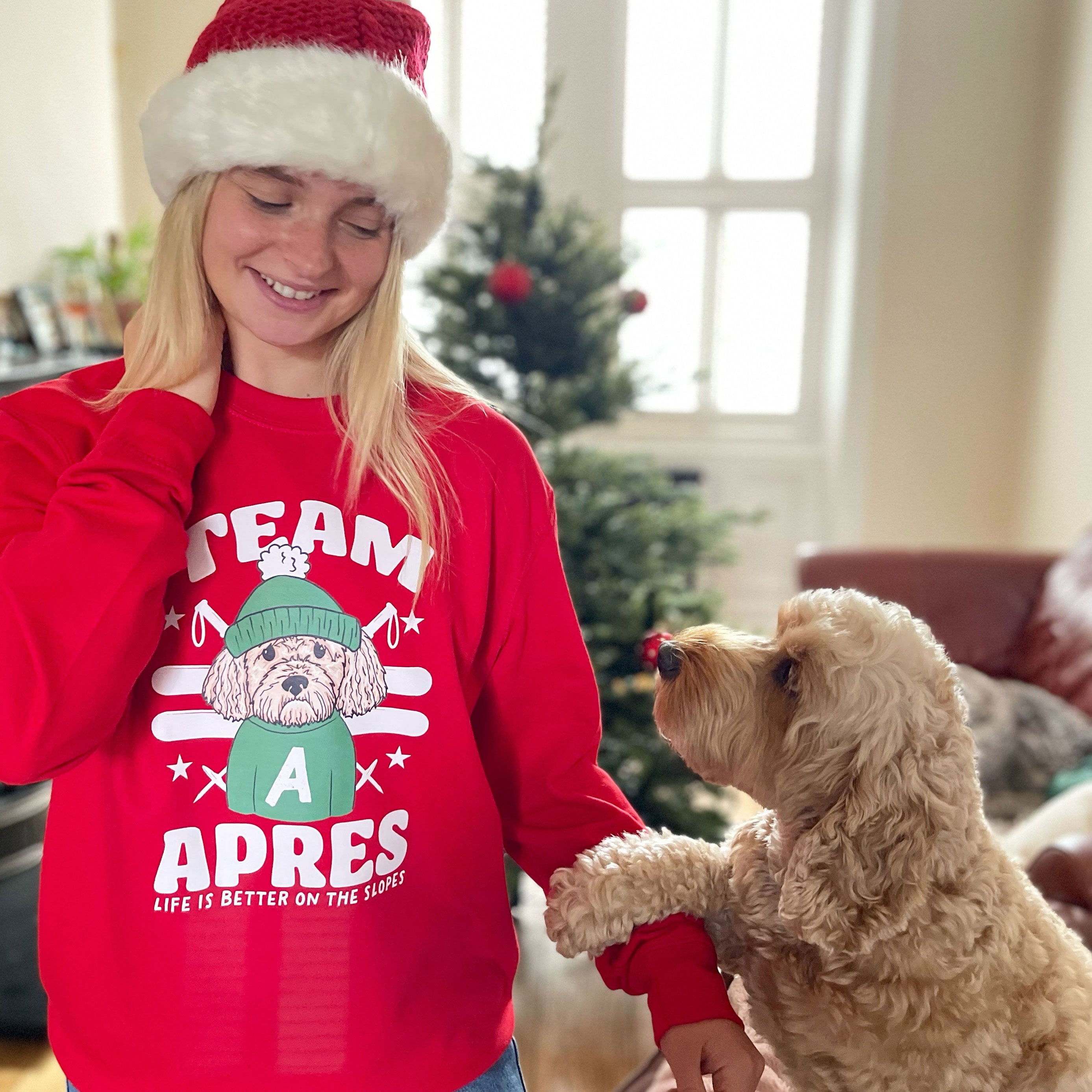 Red Personalised Team Apres Dog Lover Christmas jumper