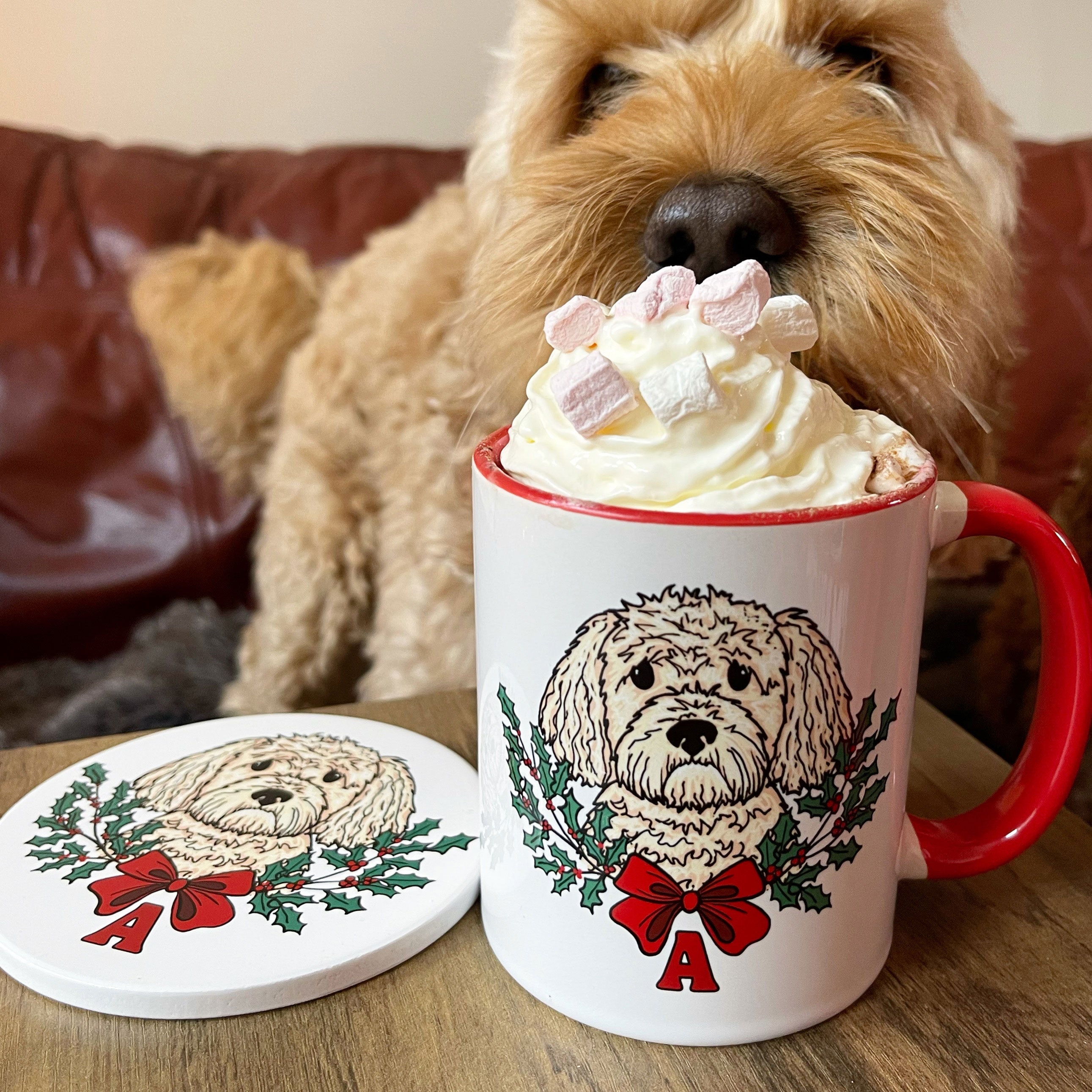 Personalised Dog Lover Christmas Wreath Mug