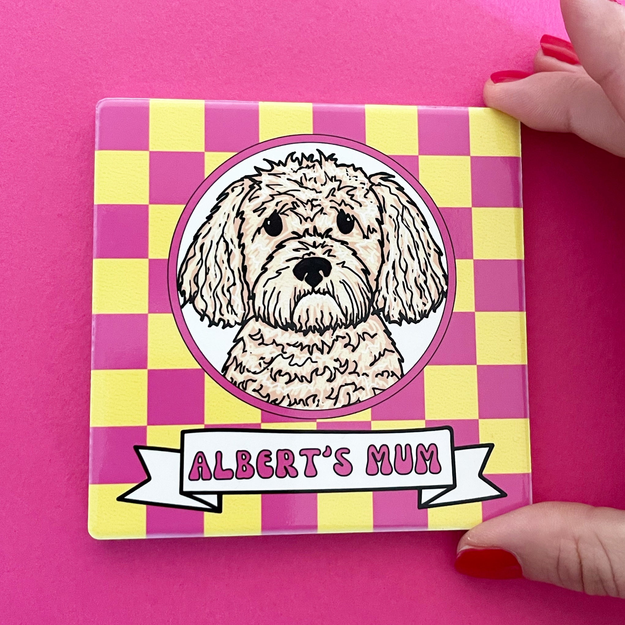 Personalised Dog Mum Checkerboard Coaster