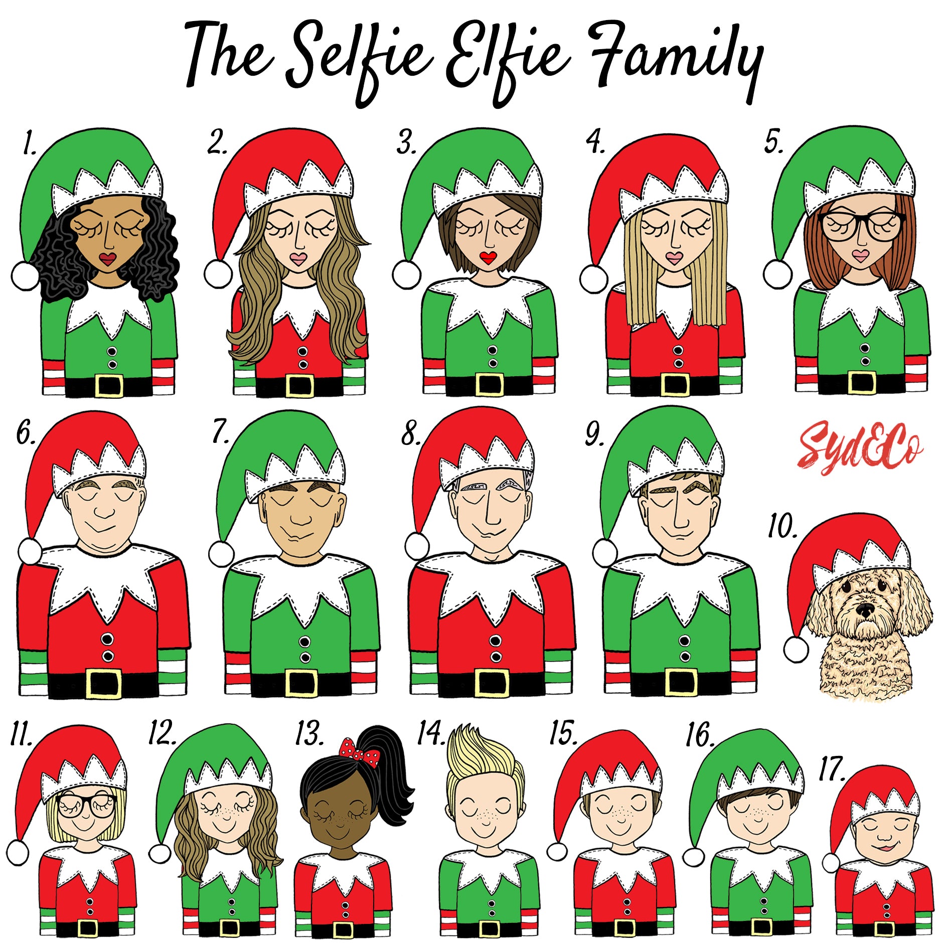 Personalised Selfie Elfie Head T shirt