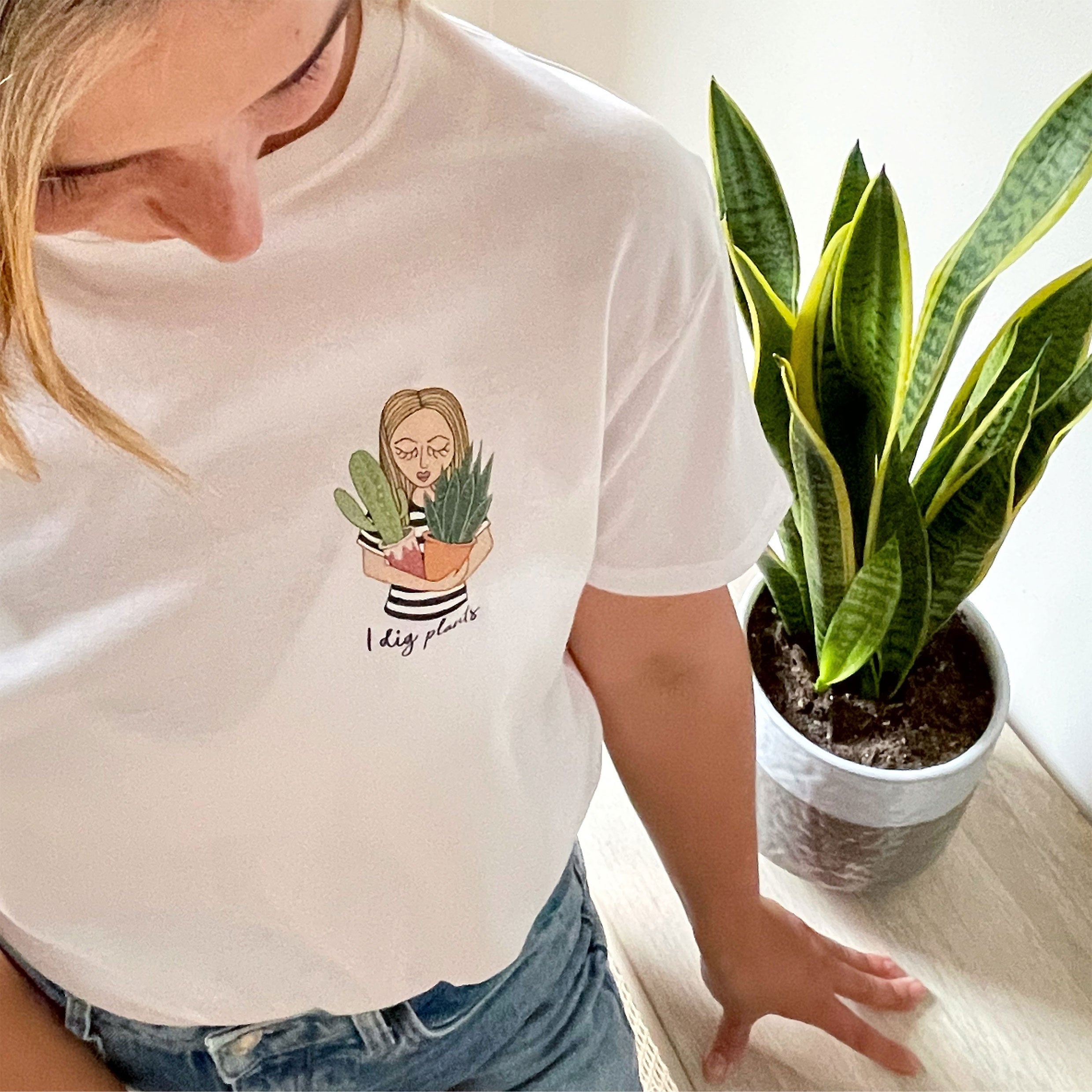 Personalised Plant Lady Motif Organic T Shirt
