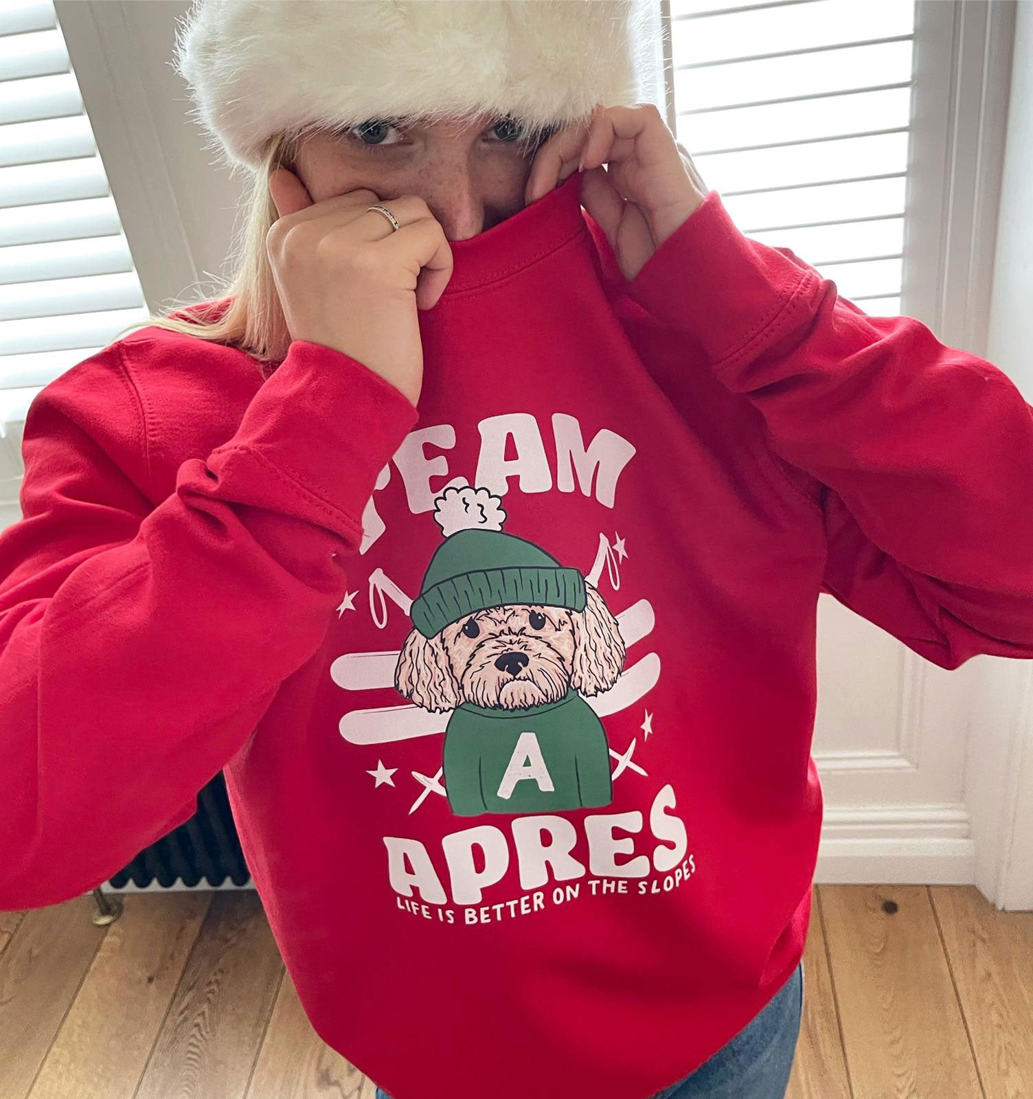Red Personalised Team Apres Dog Lover Christmas jumper