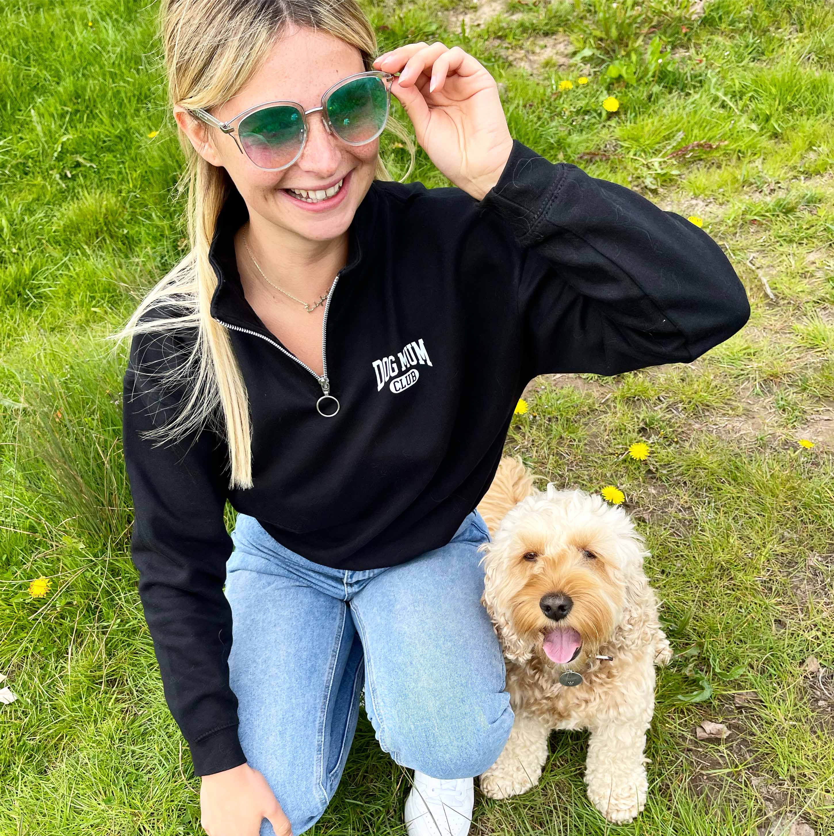 Dog Mum Club Half Zip Black Sweatshirt