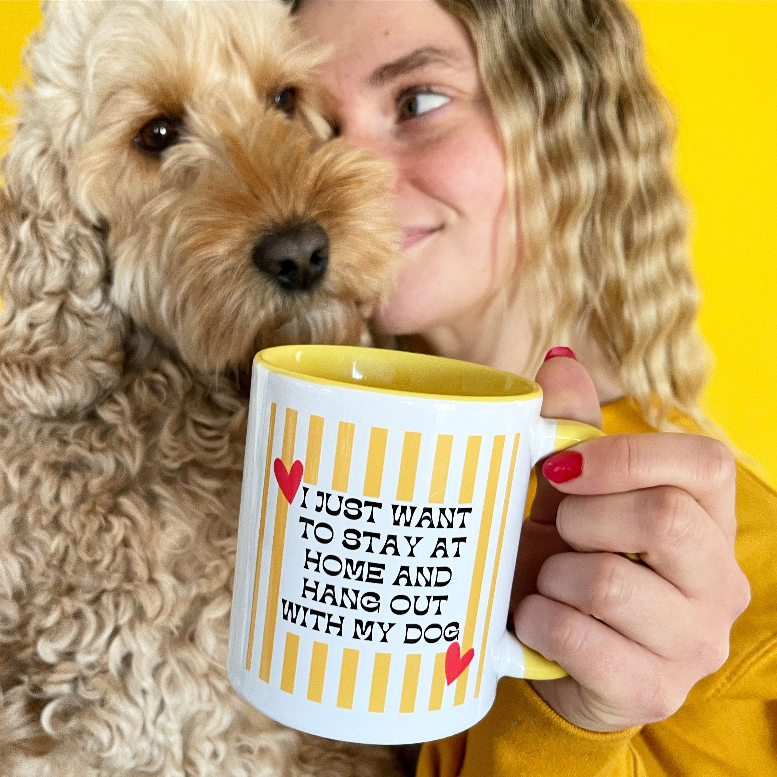 Yellow Stripe Hang out with my Dog Mug