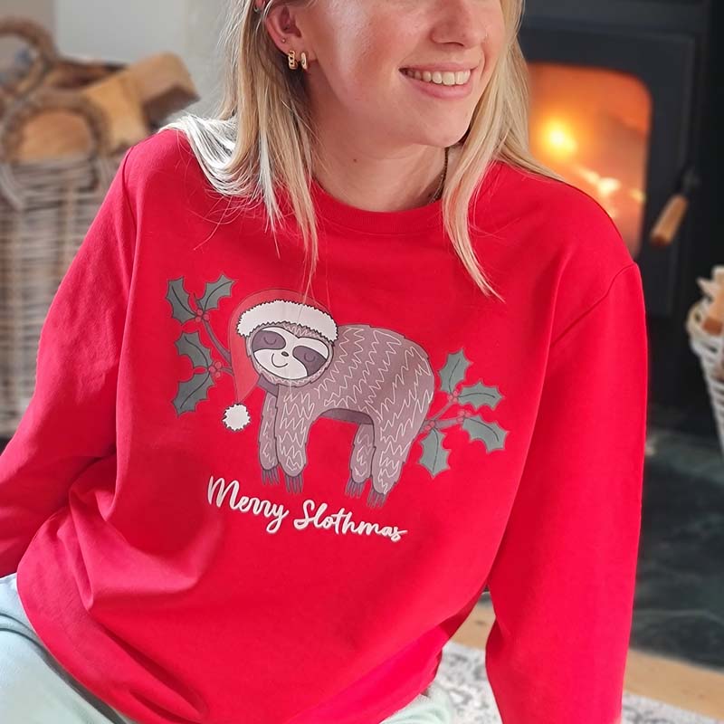 Red and Grey 'Merry Slothmas' Christmas Jumper